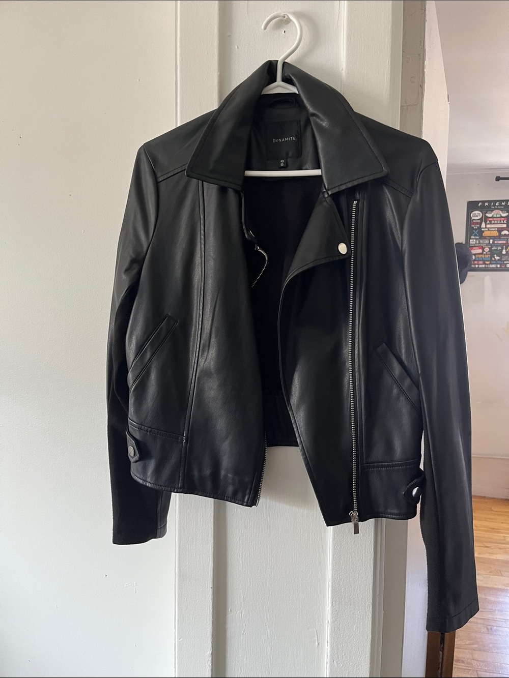 Dynamite Black Faux Leather Asymmetric Zip Moto Jacket